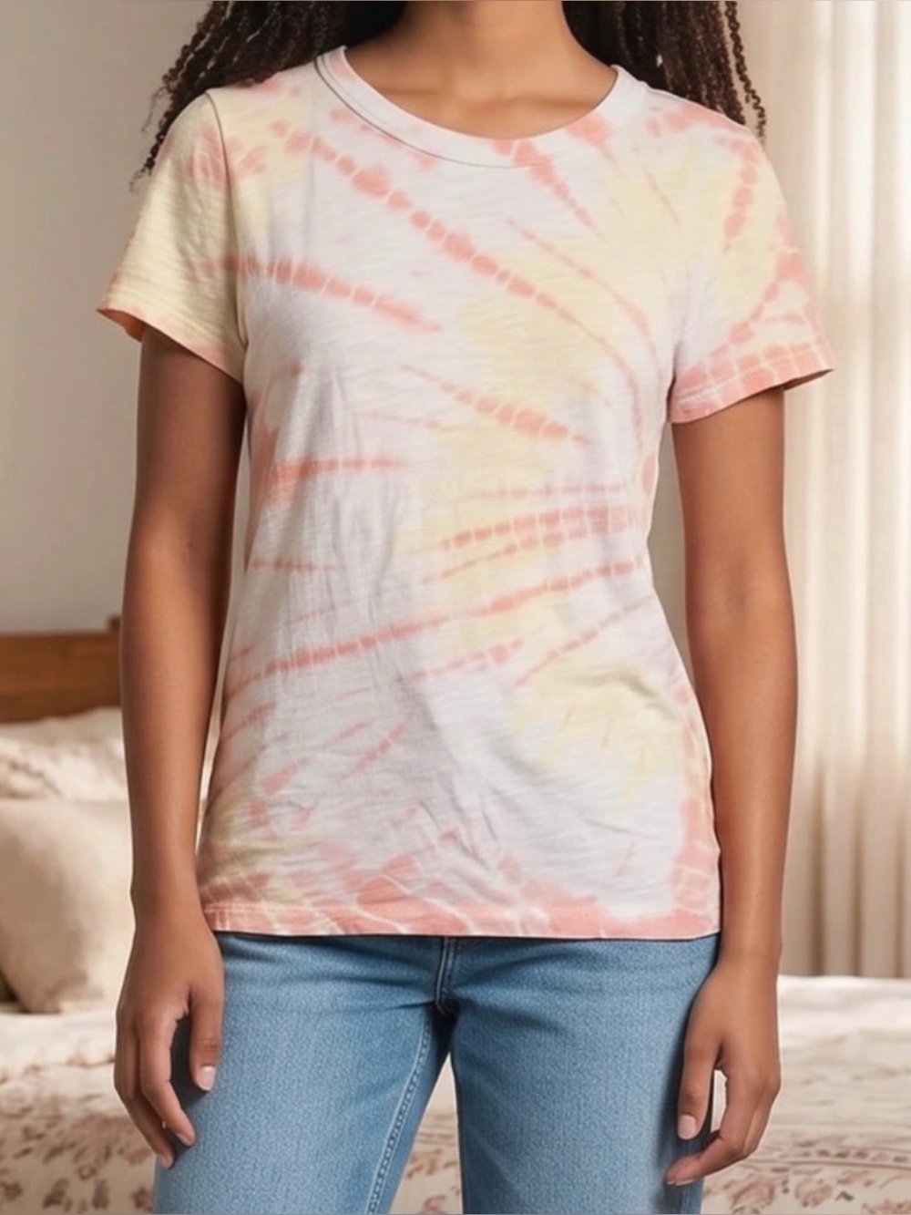 GAP Women’s 100% Cotton Pastel Tie Dye Tee in White, Yellow, Orange, Small